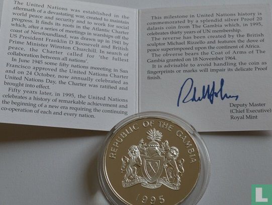 The Gambia 20 dalasis 1995 (PROOF) "50th anniversary of the United Nations" - Image 3