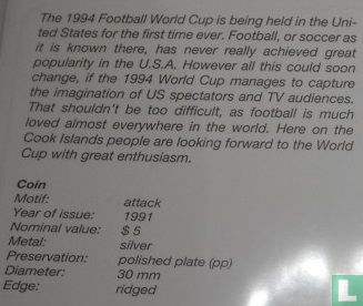 Cookeilanden 5 dollars 1991 (PROOF) "1994 Football World Cup in USA" - Afbeelding 3