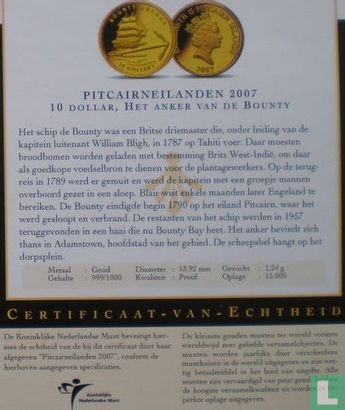 Pitcairn Islands 10 dollars 2007 (PROOF) "Bounty anchor" - Image 3