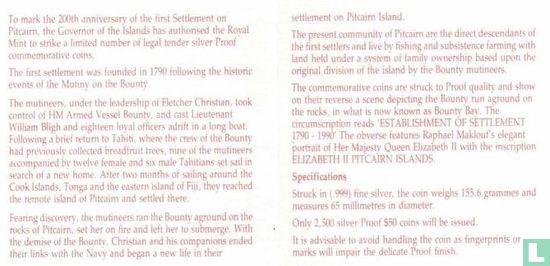 Îles Pitcairn 50 dollars 1990 (BE) "200th anniversary First settlement on Pitcairn Islands" - Image 3