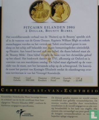 Pitcairn Islands 5 dollars 2005 (PROOF) "Bounty Bible" - Image 3