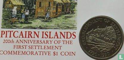Pitcairneilanden 1 dollar 1990 "200th anniversary First settlement on Pitcairn Islands" - Afbeelding 3