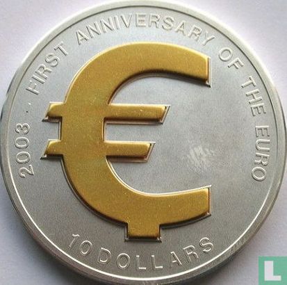 Nauru 10 dollars 2003 (PROOF) "First anniversary of the Euro" - Afbeelding 2