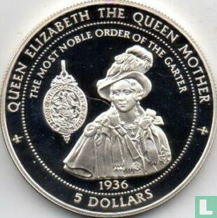 Pitcairn Islands 5 dollars 1997 (PROOF) "Queen Elizabeth the Queen Mother - Order of the Garter" - Image 2