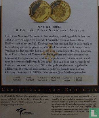 Nauru 10 dollars 2005 (PROOF) "German national museum in Nuremburg" - Image 3