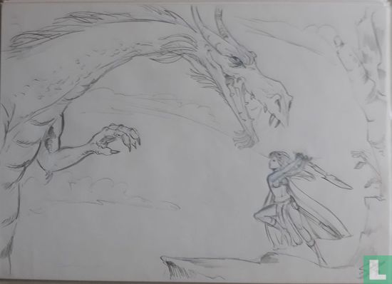 Woman fighting dragon
