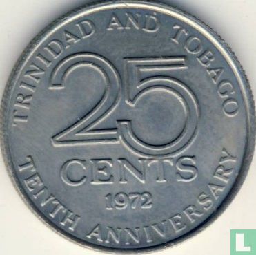 Trinidad en Tobago 25 cents 1972 (zonder FM) "10th anniversary of Independence" - Afbeelding 1
