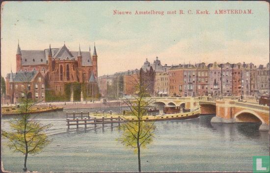 Amsterdam  Nieuwe Amstelbrug met R.C. Kerk.