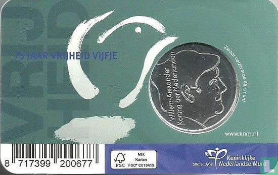 Nederland 5 euro 2020 (coincard - UNC) "75 years of freedom in Europe" - Afbeelding 2