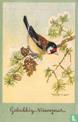 Gelukkig Nieuwjaar (vogel op tak) - Afbeelding 1