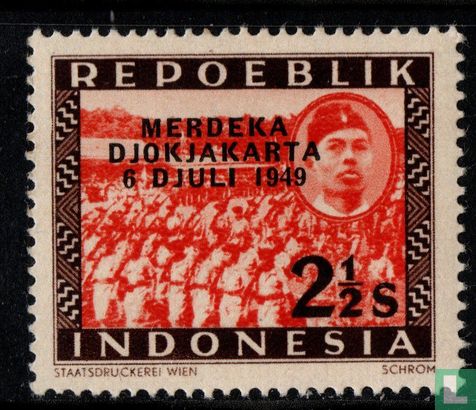 Troepen en Soekarno met opdruk