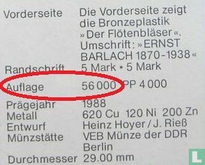 DDR 5 mark 1988 "50th anniversary Death of Ernst Barlach" - Afbeelding 3