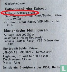 DDR 5 Mark 1989 "500th anniversary  Birth of Thomas Müntzer - St. Catherine's church of Zwickau" - Bild 3