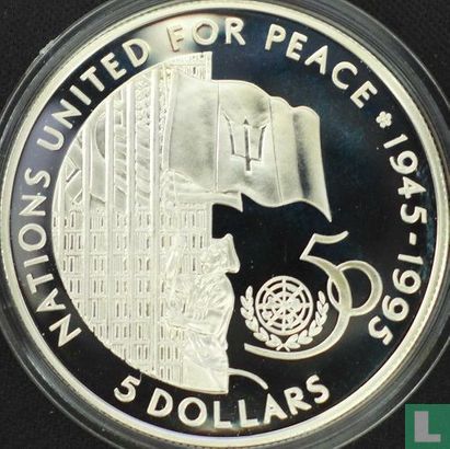 Barbados 5 dollars 1995 (PROOF) "50th anniversary of the United Nations" - Image 1