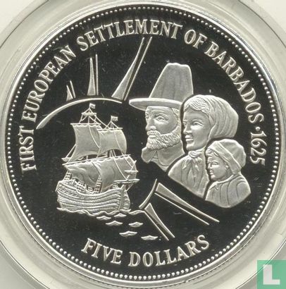 Barbados 5 dollars 1995 (PROOF) "First European settlement of Barbados in 1625" - Image 2
