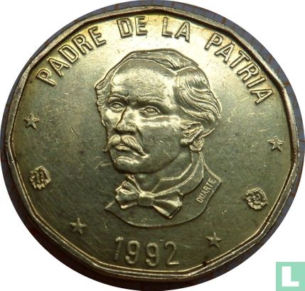 Dominikanische Republik 1 Peso 1992 (Name auf Büste) - Bild 1