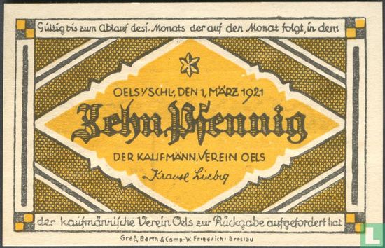 Oels, Kaufmännischer Verein - 10 Pfennig 1921 - Image 1