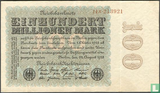 Duitsland 100 Miljoen Mark 1923 (P.107c - Ros.106e) - Afbeelding 1