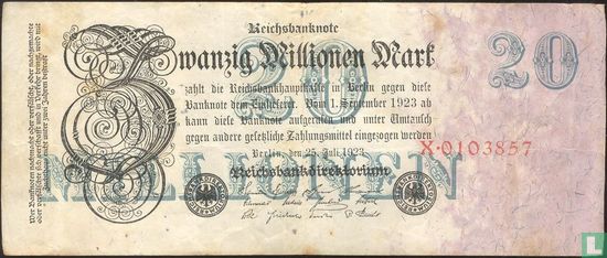 Allemagne 20 Million Mark 1923 (P.97a - Ros.96a) - Image 1