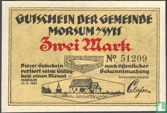 Morsum auf Sylt 2 Mark 1921 - Image 1