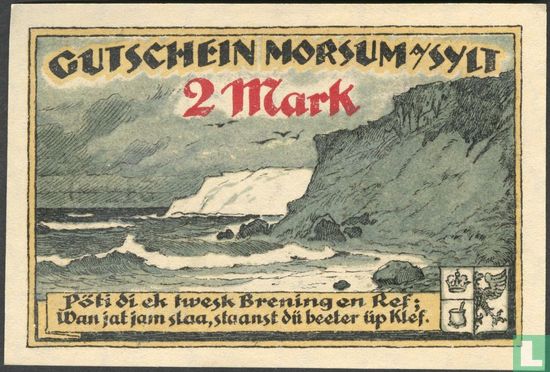 Morsum auf Sylt 2 Mark 1921  - Afbeelding 2