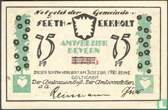 Seeth-Eckholt, Gemeinde - 75 Pfennig (1) ND (1921)   - Afbeelding 1