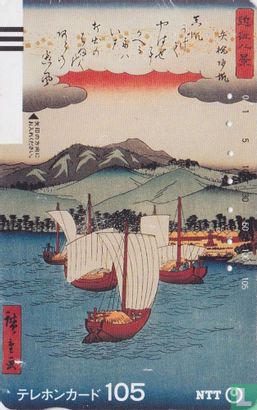 "Returning Sails At Yabase" - Omi Hakkei - Afbeelding 1