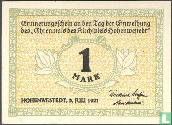 Hohenweststedt, Gemeinde - 1 Mark 1921 - Afbeelding 1