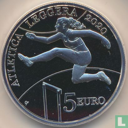 San Marino 5 euro 2020 (PROOF) "Athletics Championships of the small states of Europe" - Afbeelding 1
