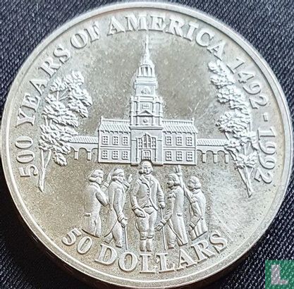 Cook-Inseln 50 Dollar 1992 (PP) "500 years of America - Independence hall and members of Congress" - Bild 2