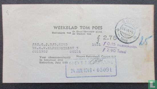 Betaalbewijs Tom Poes Weekblad 1948 - Image 1