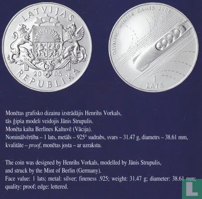 Latvia 1 lats 2005 (PROOF) "2006 Winter Olympics in Turin" - Image 3