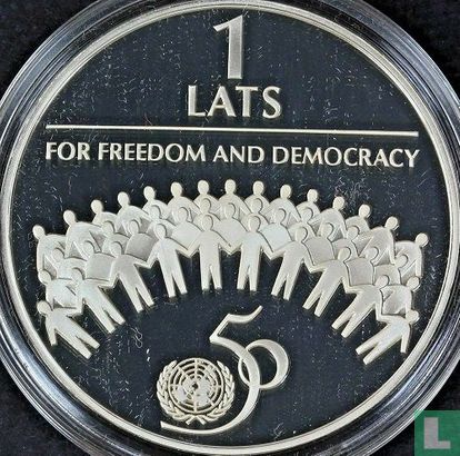 Latvia 1 lats 1995 (PROOF) "50th anniversary of the United Nations" - Image 2
