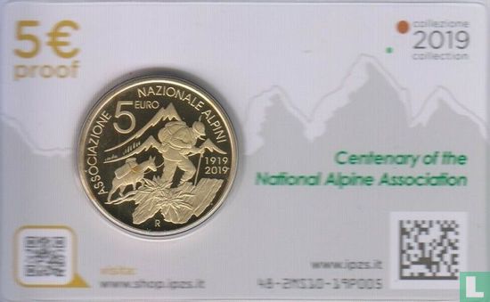 Italy 5 euro 2019 (PROOF - coincard) "Centenary Alpine national association" - Image 2