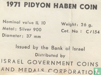 Israel 10 Lirot 1971 (JE5731) "Pidyon Haben" - Bild 3