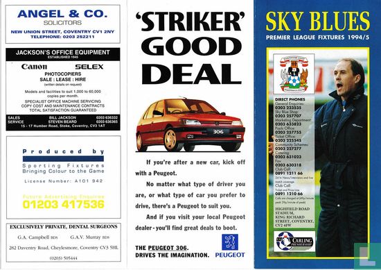 Sky Blues Premier League Fixtures 1994/95 - Image 1