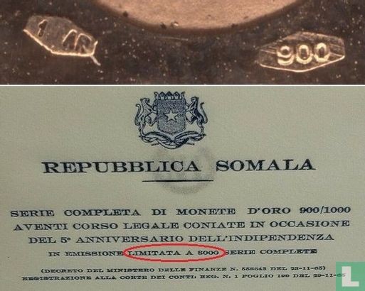 Somalië 100 shillings 1965 (PROOF) "5th anniversary of Independence" - Afbeelding 3