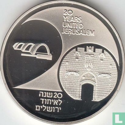 Israel 2 new sheqalim 1987 (JE5747 - PROOF) "39th anniversary of Independence - 20 years united Jerusalem" - Image 2