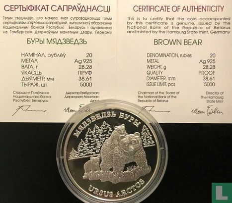 Belarus 20 rubles 2002 (PROOF) "Brown bear" - Image 3
