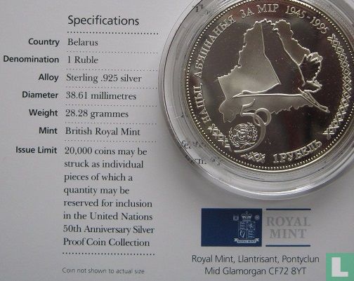 Belarus 1 ruble 1996 (PROOF - silver) "50th anniversary of the United Nations" - Image 3