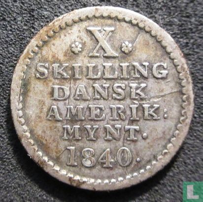 Deens West-Indië 10 skilling 1840 - Afbeelding 1