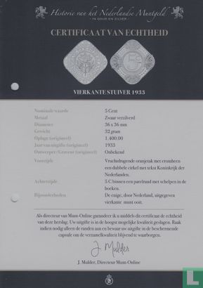 Nederland 5 cent 1933 Herslag "Vierkante Stuiver" - Image 3