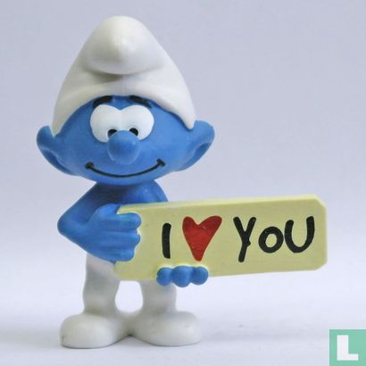Smurf met bord 'I love you' - Afbeelding 1