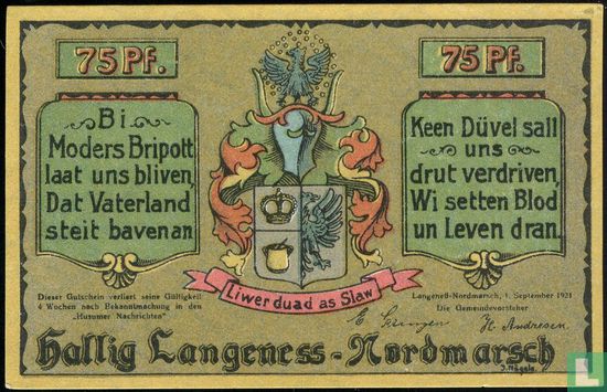 Langeness Nordmarsch 75 pfennig  - Afbeelding 1