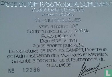 France 10 francs 1986 (silver) "100th anniversary Birth of Robert Schuman" - Image 3
