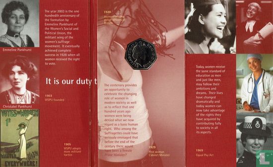 Vereinigtes Königreich 50 Pence 2003 (Folder) "100th anniversary Women's Social and Political Union" - Bild 2