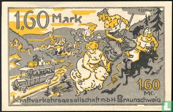 Braunschweig, Kraftverkehrsgesellschaft m.b.H. - 1,60 mark 1921  - Afbeelding 2