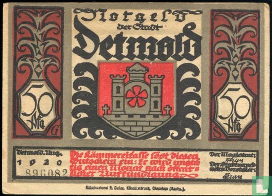 Detmold, Stadt - 50 Pfennig (3) 1920  - Afbeelding 1