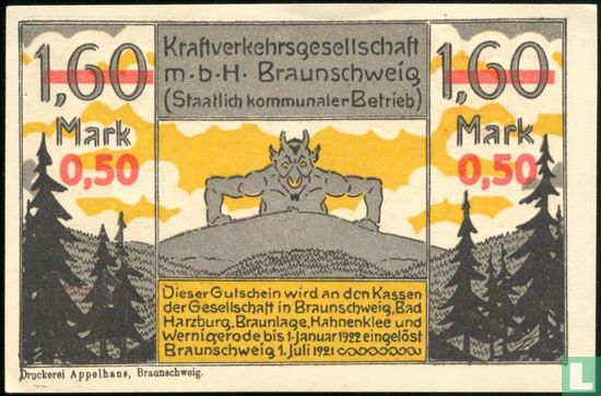 Braunschweig, Kraftverkehrsgesellschaft m.b.H. - 50 pfennig / 1.60 mark 1921 - Image 1