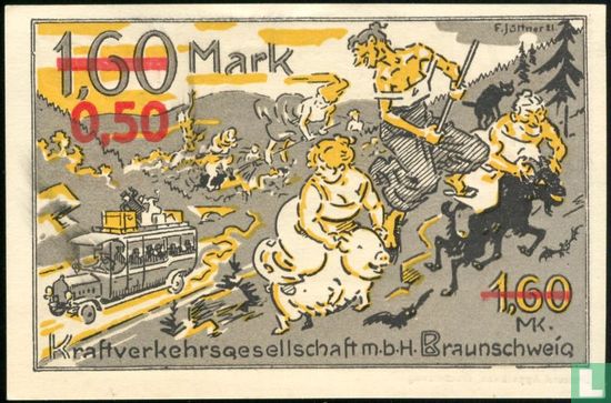 Braunschweig, Kraftverkehrsgesellschaft m.b.H. - 50 pfennig / 1,60 mark 1921   - Afbeelding 2